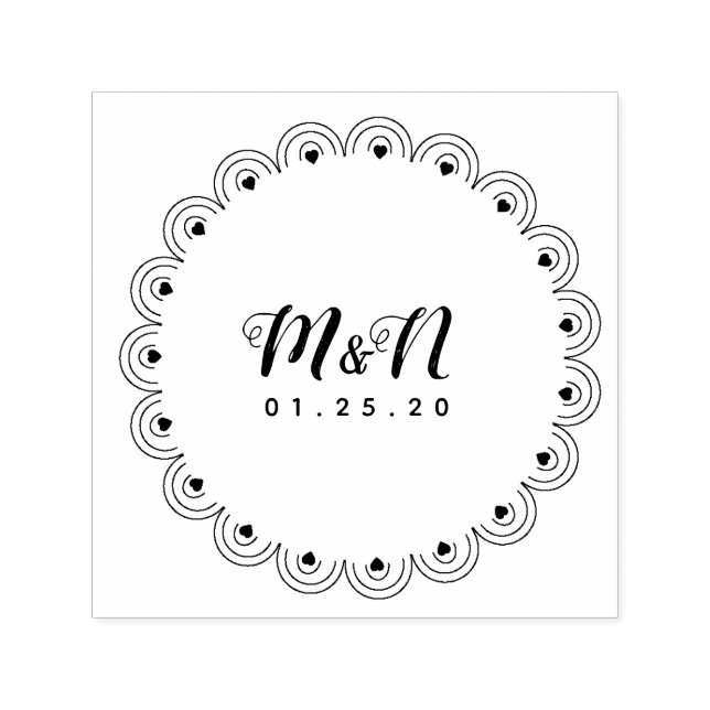 Tampon Auto-encreur Logo mariage Ligne Art Heart Geo Round Main Drawn  (Design)