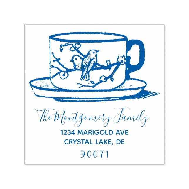 Tampon Auto-encreur Logo Personnalisé Élégant Teacup Famille Adresse d (Design)
