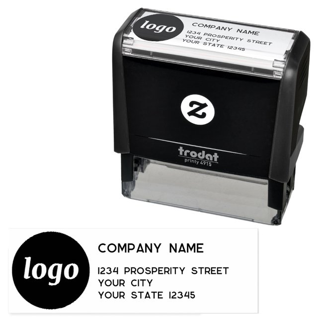 Tampon Auto-encreur Logo simple Adresse de retour de l'entreprise (Logo with text business promotional self inking stamp)