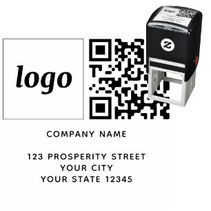 Tampon Auto-encreur Logo simple Code QR Adresse de retour de l'entrepr