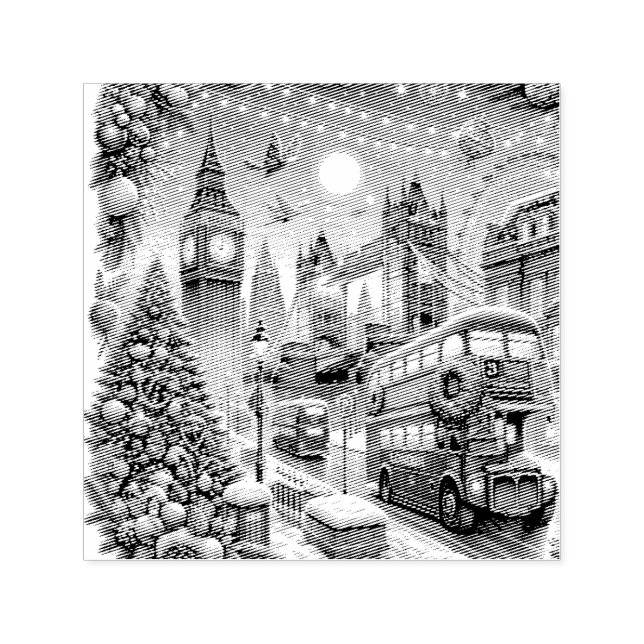 Tampon Auto-encreur London's Festive Splendor - Vibrant Christmas Car (Design)