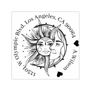 Tampon Auto-encreur Lune et soleil. illustration de tatouage de style