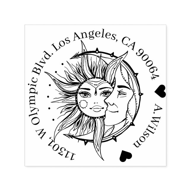 Tampon Auto-encreur Lune et soleil. illustration de tatouage de style  (Design)