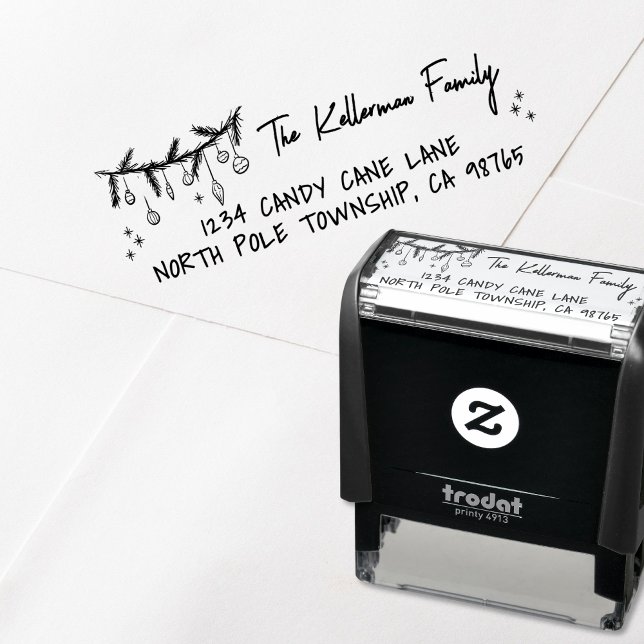 Tampon Auto-encreur Main tiré Whimsical Christmas Retourner l'adresse (Hand Drawn Whimsical Christmas Return Address self-inking stamp)