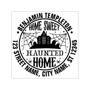 Tampon Auto-encreur Maison Hantée Creepy Toiles d'araignée Nom Adresse