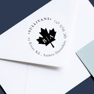 Tampon Auto-encreur Maple Leaf Élégant Noms Initiales Adresse de retou