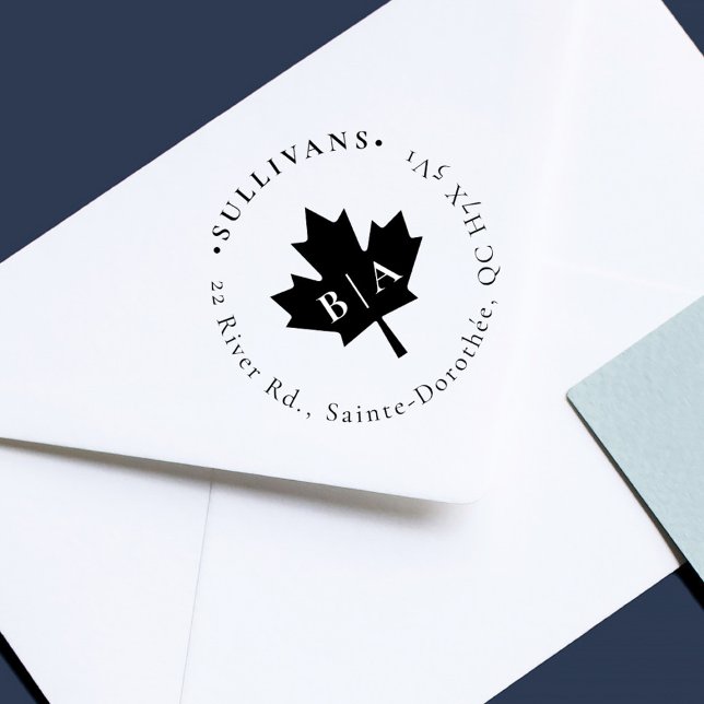 Tampon Auto-encreur Maple Leaf Élégant Noms Initiales Adresse de retou (Créateur téléchargé)