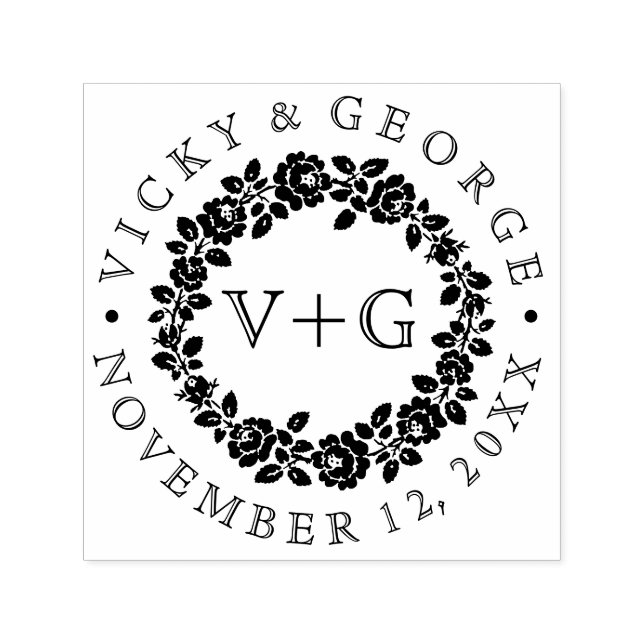 Tampon Auto-encreur mariage à fleurs noir et blanc rose (Design)