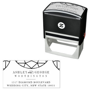 Tampon Auto-encreur Mariage Chic Monogramme Géométrique Diamant Rond