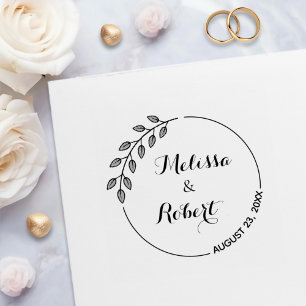 Tampon Auto-encreur Mariage de couronne Feuille ronde Enregistrer la d