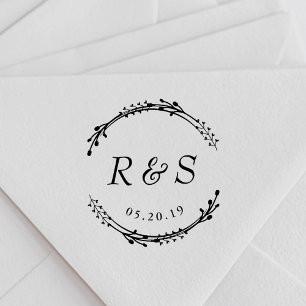 Tampon Auto-encreur Mariage de monogramme de germe rustique Enregistre