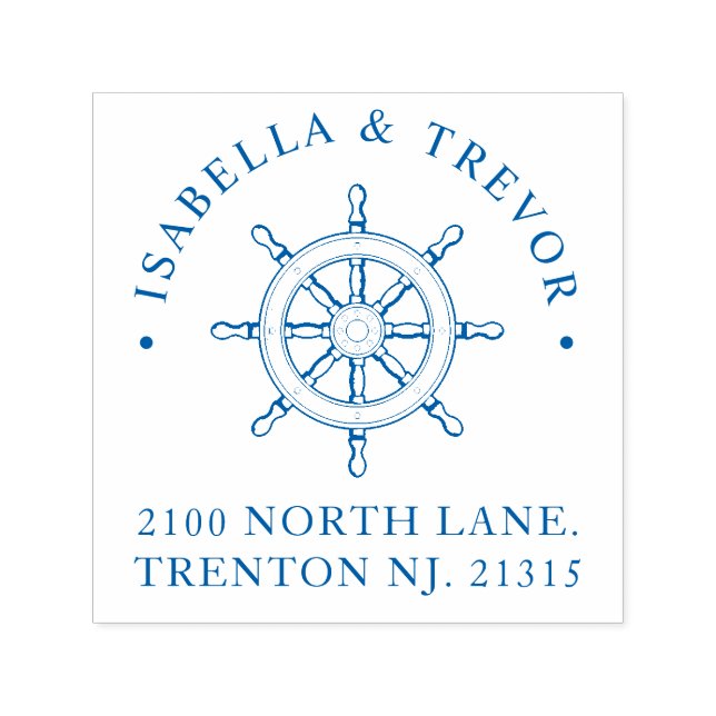 Tampon Auto-encreur Mariage de thème nautique roue de navire personnal (Design)