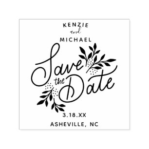 Tampon Auto-encreur Mariage Enregistrer la date joli main tiré botaniq