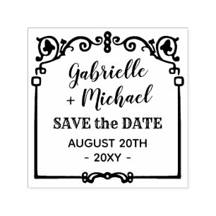 Tampon Auto-encreur Mariage Enregistrer la date Ornate Vintage Frame N