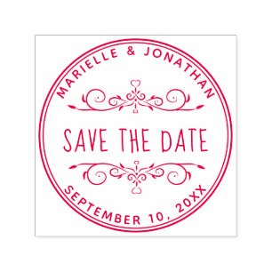 Tampon Auto-encreur Mariage Enregistrer la date Personnalisé Coeur Flo