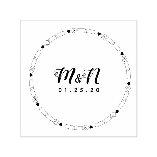 Tampon Auto-encreur Mariage Logo Line Art Heart Geo Round Simple (Design)