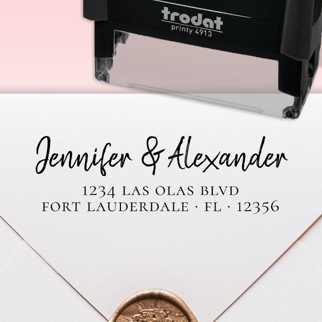 Tampon Auto-encreur Mariage moderne retour adresse Calligraphie Script (Créateur téléchargé)