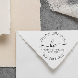 Tampon Auto-encreur Mariage Monogram Calligraphy Script Adresse de ret