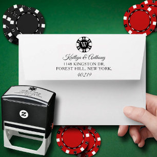 Tampon Auto-encreur Mariage Monogram Poker Chip Casino