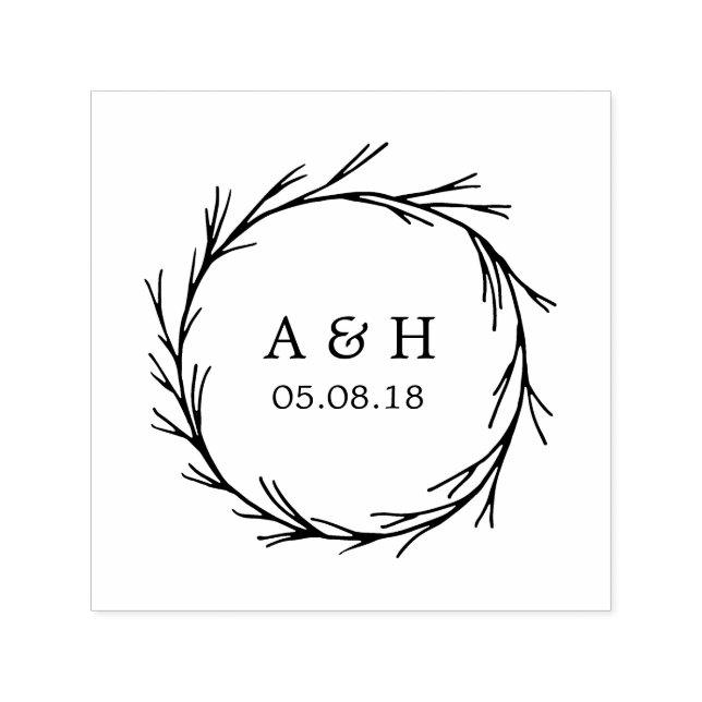 Tampon Auto-encreur Mariage Monogramme Wreath Self-Inking Timbre (Design)