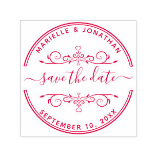 Tampon Auto-encreur Mariage Sauvegarder la date Moderne Script Coeurs