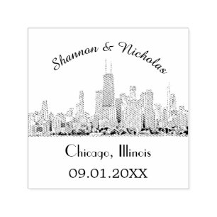 Tampon Auto-encreur Mariage Skyline de Chicago personnalisé