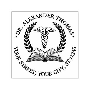 Tampon Auto-encreur Médicale Doctor Caduceus 2LR Nom du livre Adresse