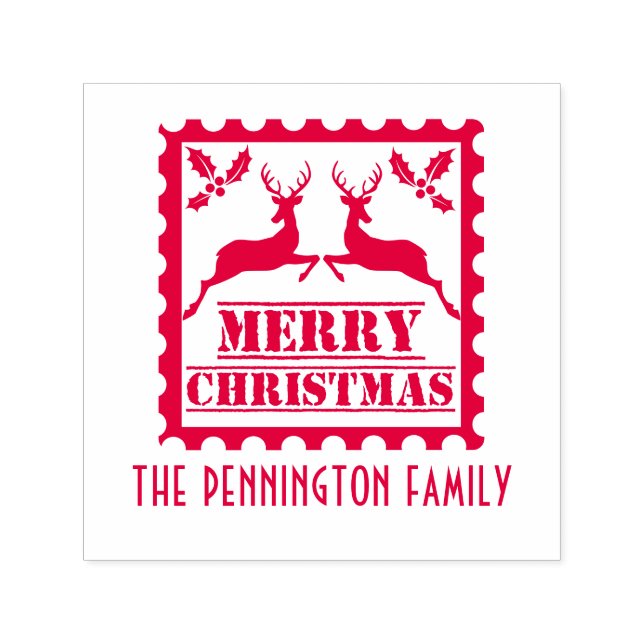 Tampon Auto-encreur Merry Christmas Postage Stamp Family Name (Design)