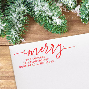 Tampon Auto-encreur MERRY Script Simple Red Christmas Return Address