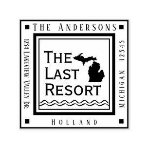 Tampon Auto-encreur Michigan Map Lake House Return Adresse du Carré