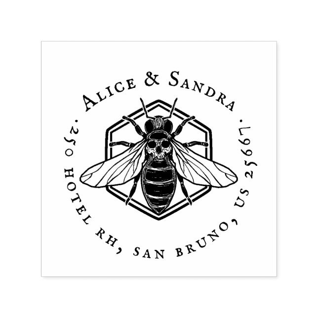 Tampon Auto-encreur Miel Bee | Nom de famille vintage et Sta d'auto-co (Design)