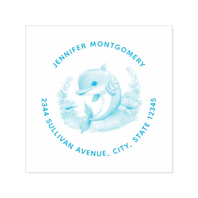 Tampon Auto-encreur Mignonne Dolphin Sea Creator Adresse (Design)