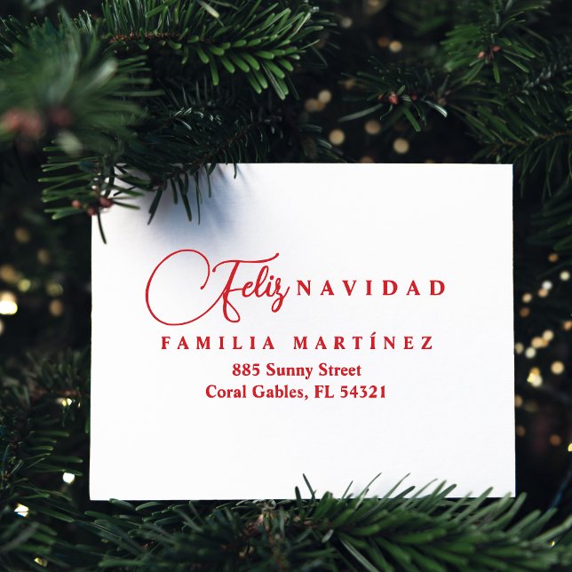 Tampon Auto-encreur Minimalist Modern Spanish Feliz Navidad Address (Minimalist Modern Spanish Feliz Navidad Family Address self-inking stamp.)