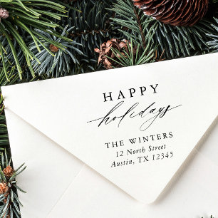 Tampon Auto-encreur Modern Happy Holidays Adresse de retour