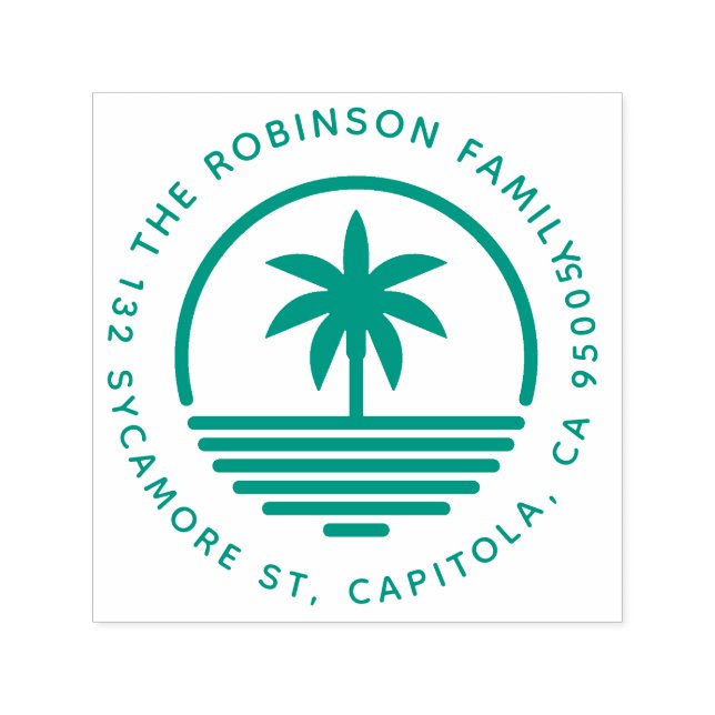 Tampon Auto-encreur Modern Palm Tree Silhouette Family Adresse de reto (Design)