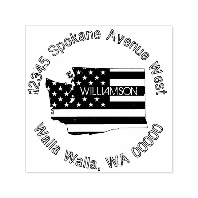 Tampon Auto-encreur Modern Patriotic Washington Drapeau Adresse de ret (Design)