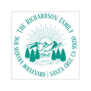 Tampon Auto-encreur Modern Rustic Mountains Nom de famille Adresse de 