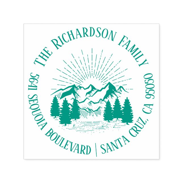 Tampon Auto-encreur Modern Rustic Mountains Nom de famille Adresse de  (Design)