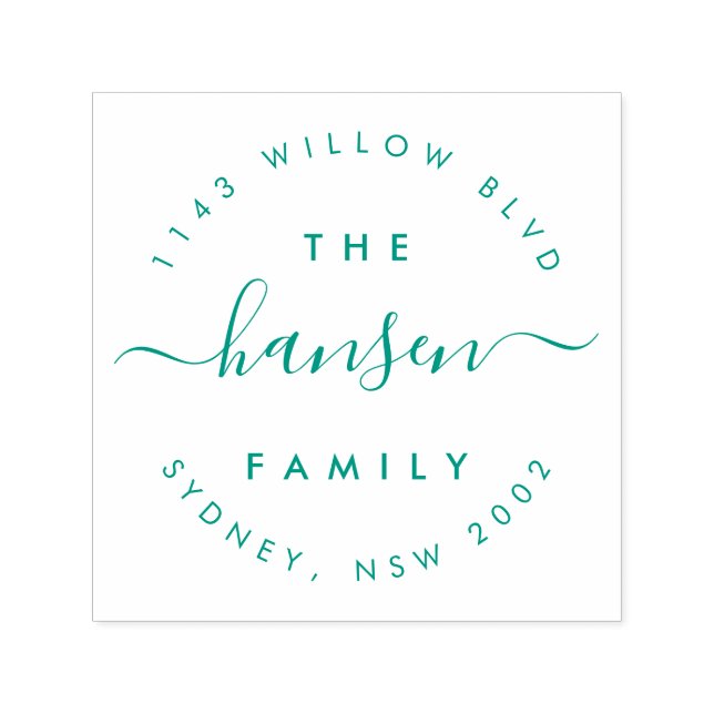 Tampon Auto-encreur Modern Script Circulaire Nom de famille Adresse de (Design)