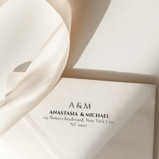 Tampon Auto-encreur Modern white black minimal wedding return adress