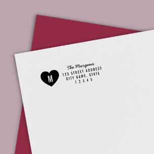 Tampon Auto-encreur Moderne Monogram Heart Family Adresse familiale