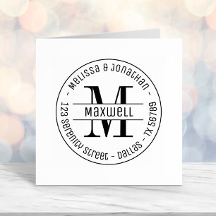 Tampon Auto-encreur Monogram Couple Family Round Adresse 2