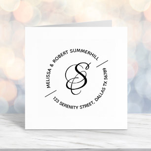 Tampon Auto-encreur Monogram Family Couple Round Adresse