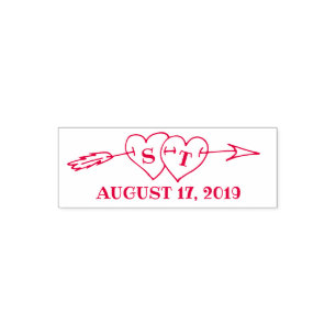 Tampon Auto-encreur Monogramme Coeurs avec flèche mariage Enregistrer 