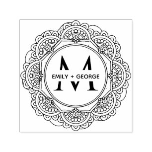 TAMPON AUTO-ENCREUR  MONOGRAMME DE FAMILLE ORNATE CLASSIQUE MANDALA