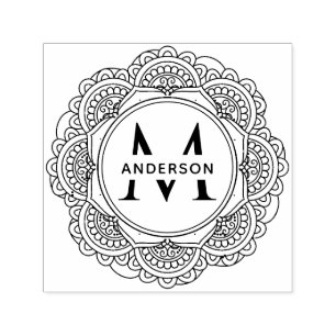 TAMPON AUTO-ENCREUR  MONOGRAMME DE FAMILLE ORNATE CLASSIQUE MANDALA