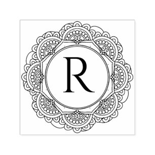 TAMPON AUTO-ENCREUR  MONOGRAMME DE SCRIPT PERSONNALISÉ ORNATE MANDALA 