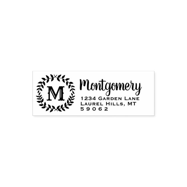 Tampon Auto-encreur Monogramme de verdure Rustique Pays Adresse de ret (Design)