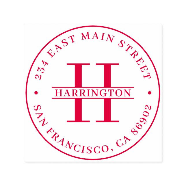 Tampon Auto-encreur Monogramme élégant Nom de famille Ronde Adresse de (Design)