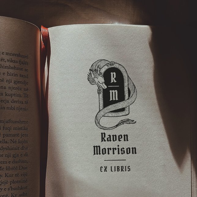 Tampon Auto-encreur Monogramme gothique Dragon mystique Ex Libris Livr (Rubber Stamp Mock-up)